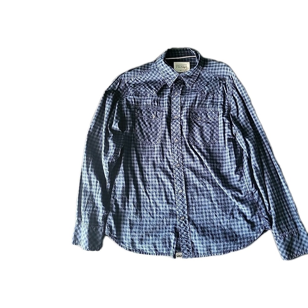 Denver Hayes Vintage Men's Plaid Shirt L Blue Modern Fit 100% Cotton